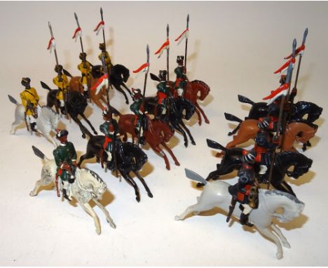 Britains Indian Army Cavalry with Trumpeters, sets 9261, Skinner's Horse and 9262, Duke of Connaught's Lancers, blue jackets 