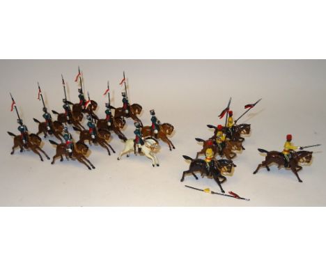 Britains FIRST VERSIONS set 60, 1st Bombay Lancers with officer and trumpeter (Condition Good, repainted, five missing, two d