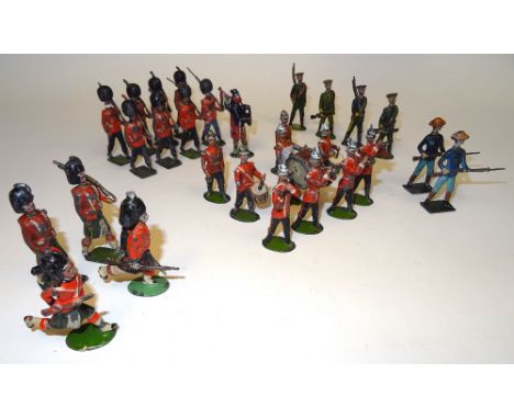  * Britains FIRST VERSION Infantry of the Line Musicians Highlanders, Foot Guards with box packs, FIRST VERSION Russian Infan
