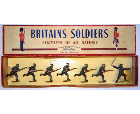  * Britains set 1613, Infantry in Action charging with Officer in original ROAN box (Condition Good, box Fair), lying and sea