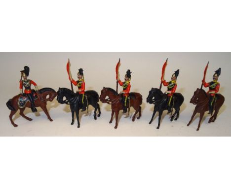 Britains set 33, 16th Lancers FIRST VERSION, crosslegged, with Officer turned in saddle, tin sword (Condition Very Good, some