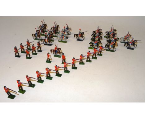 German made, 30mm scale British Army eight Life Guards with Officer and Trumpeter, seven Royal Horse Guards with Officer and 