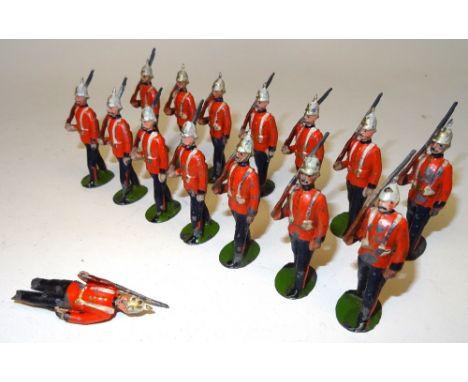 Britains two sets 36, Royal Sussex Regiment FIRST VERSION, fixed arm (Condition Good-Fair, two mounted officers and one man m