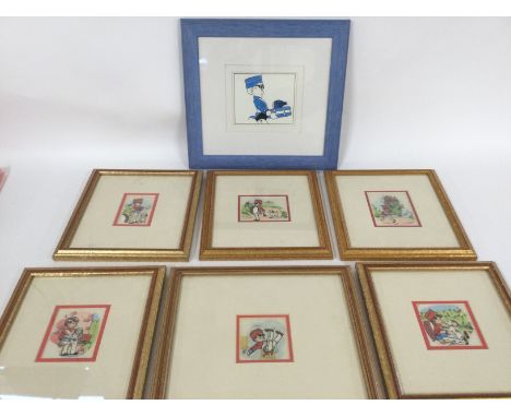 R Paul Hoye. Seven original watercolour/ink illustrations from Enid Blyton's book "Bom The Little Drummer," 1947. All framed 