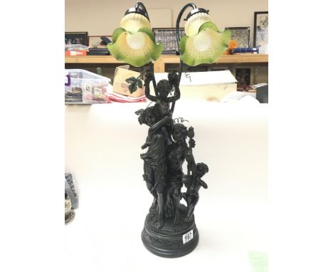 A classical side lamp with green glass shades. CAT D 60cm