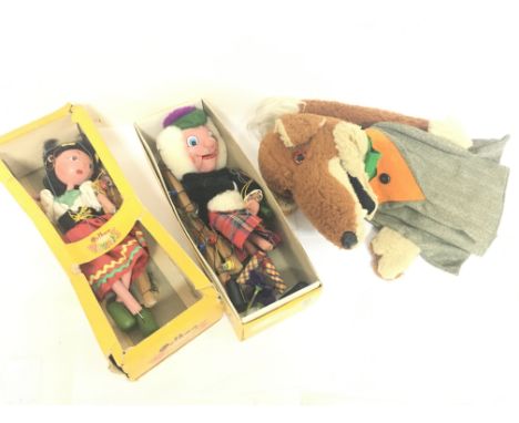 A Collection of vintage toys including boxed Pelham puppets and a Basil Brush puppet