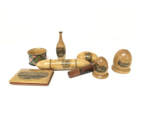 A collection of vintage Mauchline ware from Kelvingrove, Eastbourne, Carisbrooke castle etc. Postage category B