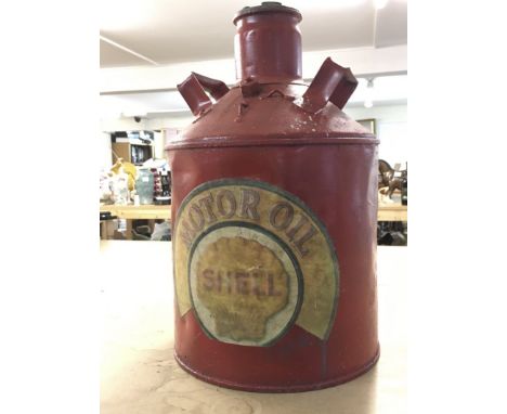 Vintage red shell motor oil can , 48cm tall. Postage cat D