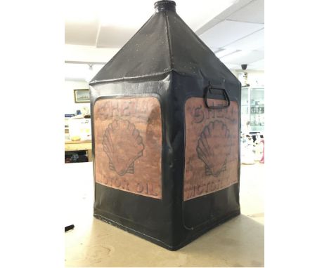 Vintage red bound shell motor oil can. Approx 52cm tall