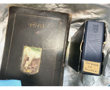 A collection vintage albums including comical greetings and topographical cards, postage category C