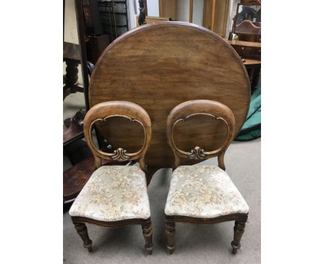 A circular topped mahogany breakfast table with tilt top and tripod base together with 4 dining chairs. (D)- NO RESERVE