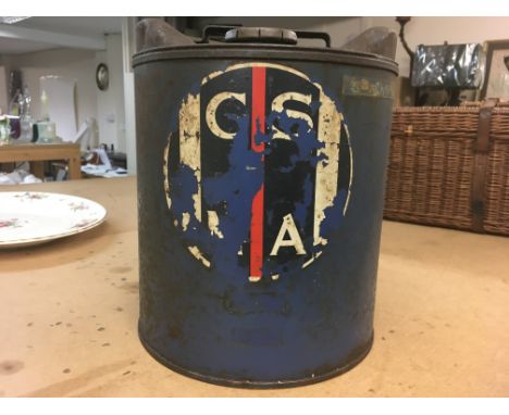 Vintage round blue oil can