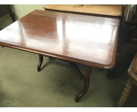 A Victorian Mahogany drop leaf Sutherland table with turned supports. Width 92cm nice orgional condition few minor marks to t