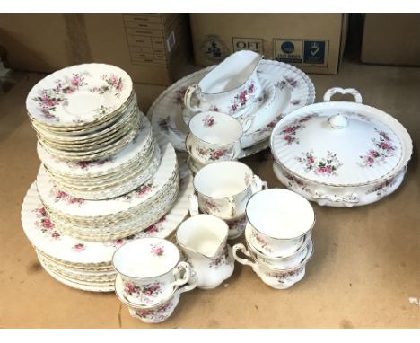 A Royal Albert Lavender Rose dinner/tea set with plates, cups, saucers etc. No obvious damage or restoration Postage category