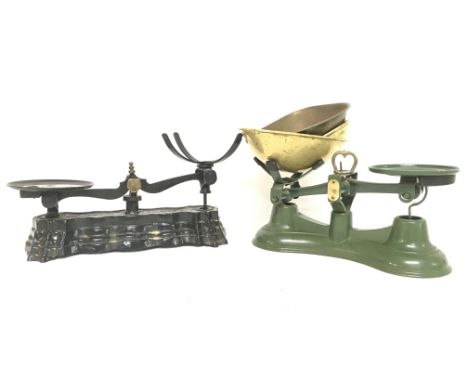 Kitchen scales with brass pans, no reserve.