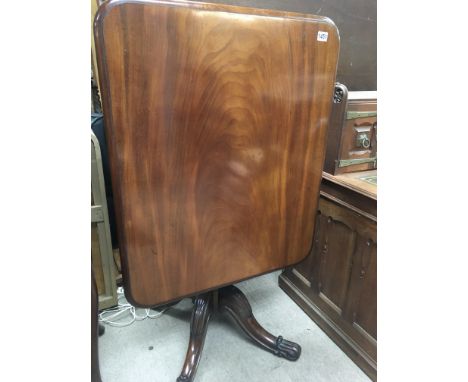 A Victorian mahogany tip action table the rectangular top above turned column on scrolled legs .- NO RESERVE