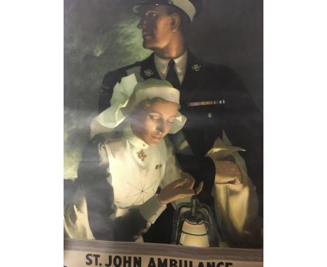 A Vintage St John Ambulance poster a collection of medical books and anatomy posters.