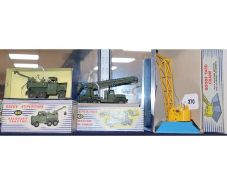 A Dinky Supertoys 661 Recovery Tractor, 667 Missile Servicing Platform Vehicle and 973 Goods Yard Crane, boxed, good (3)