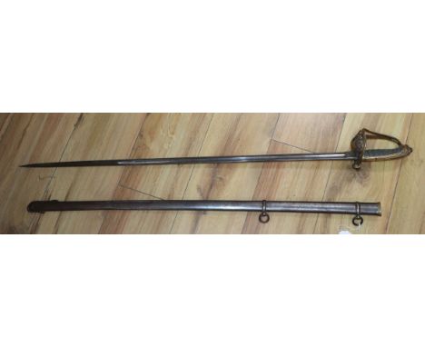 A Phillips &amp; Son etched Army Officers sword and scabbard