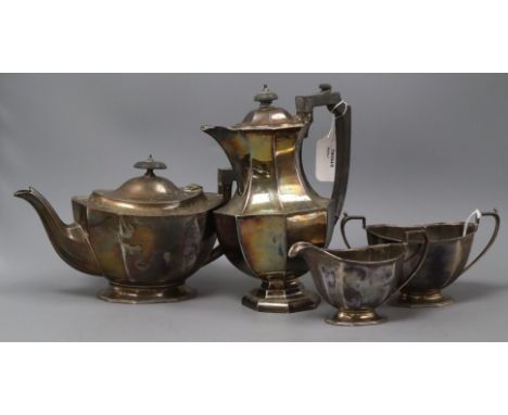 A matched four-piece octagonal silver tea service, Birmingham 1915 and 1932, approx. gross 48 oz.