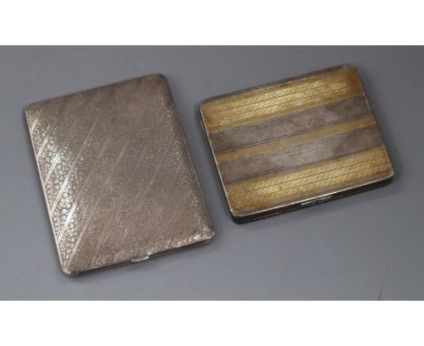 Two continental white metal cigarette cases, one with turquoise set button and rose cut diamonds, largest 10.3cm.