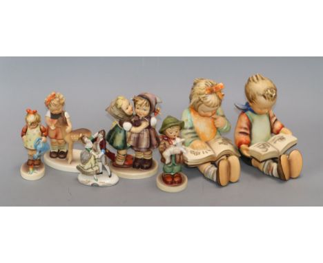 Seven Hummel figures and a Dresden porcelain figure