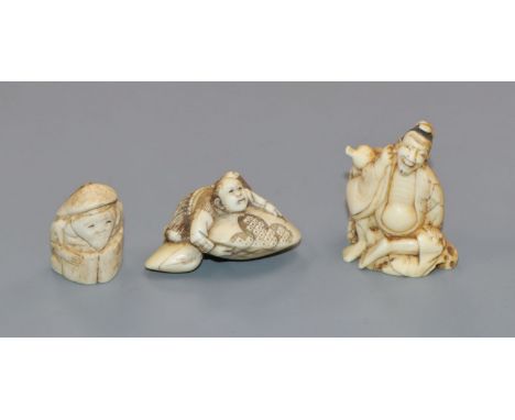 Three Japanese netsukes, two ivory and one bone