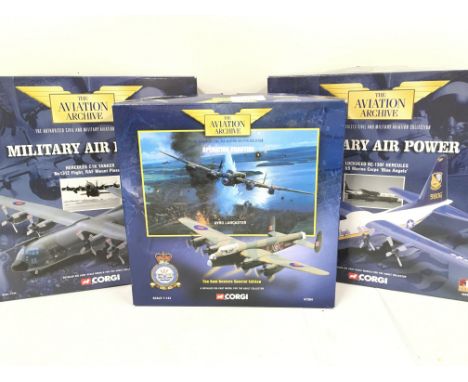 3 X Boxed Corgi Aviation Archive Model Aircraft including a Hercules C1K. A Avro Lancaster and a Lockheed KC-130F Hercules. A