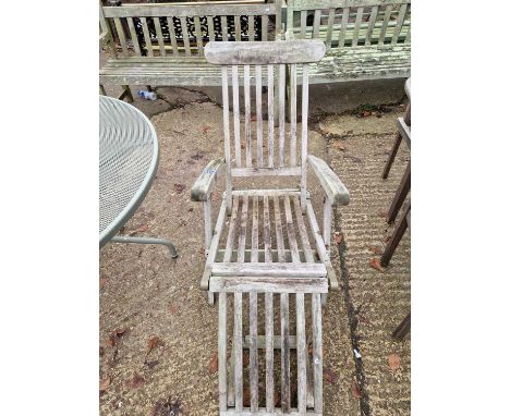 A Vintage Weathered Teak folding steamer/ deck chair