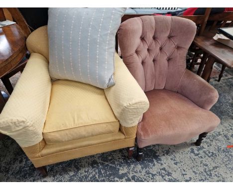 An Edwardian armchair and a button back nursing chair.