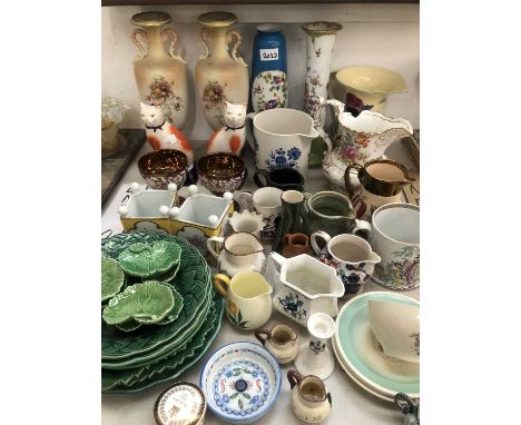 A pair of Carlton blush vases, various jugs together with cabbage green plates and pickle dishes