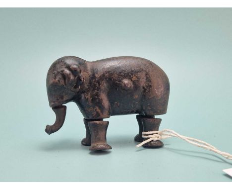Late 19th Century cast iron walking elephant toy, marked patent 1873, made by the Ives Toy Company of Bridgeport Connecticut,
