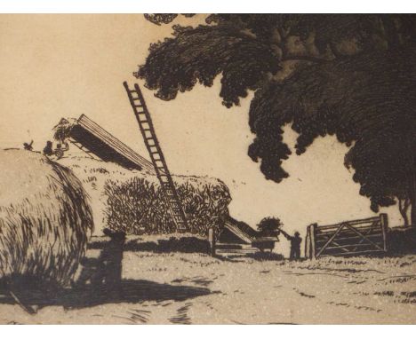 Eric Hesketh Hubbard (ARWA) (1892-1957) Making the stack. Etching -4th state. pencil signed and titled. 20 x 18 cm.