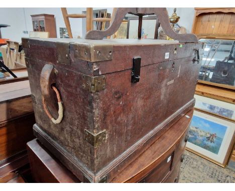 A 19th century campaign type teak &amp; brass bound trunk.
