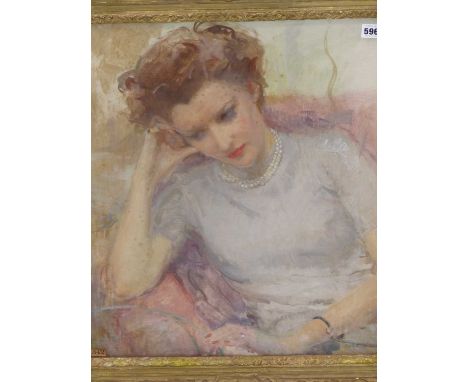 Kate Elizabeth Olver. (1881-1960) Portrait of a contemplative young lady. Oil on canvas board. signed L/R. variously labelled