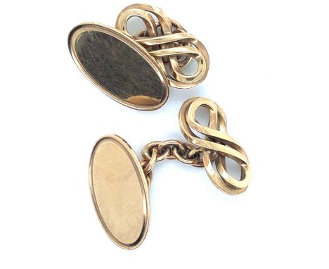 A pair of vintage 9ct hallmarked gold cufflinks with woven knot backs. Gross weight 7.18 grams. 