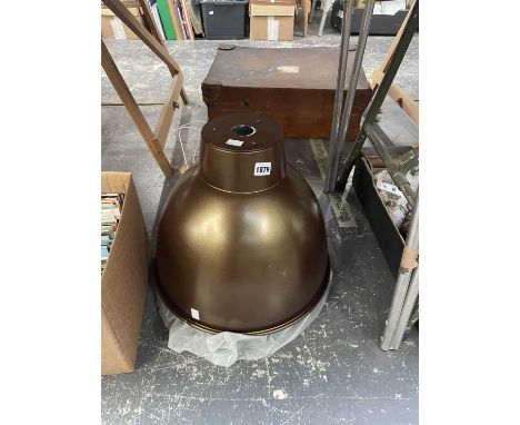 Two metal light shades, other light fittings together with place mat sets