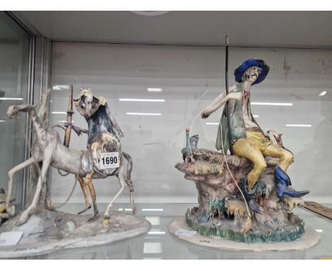 A Doso Gigi ceramic figure of Don Quixote on horseback together with an Italian figure of a fisherman
