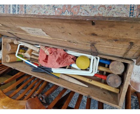 A Vintage pine cased Croquet set.