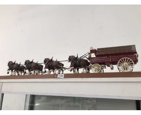 A plastic model Budweiser cart drawn by four pairs of horses