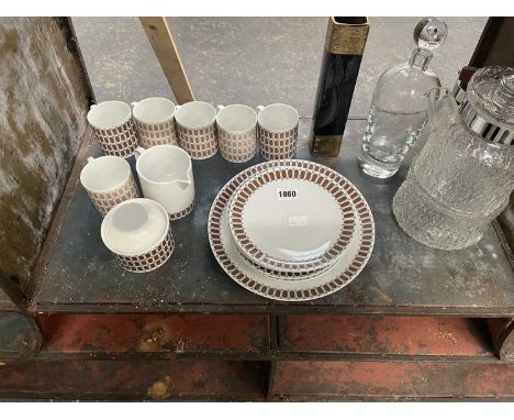 A Thomas porcelain coffee set, a glass jug, a vase and a decanter