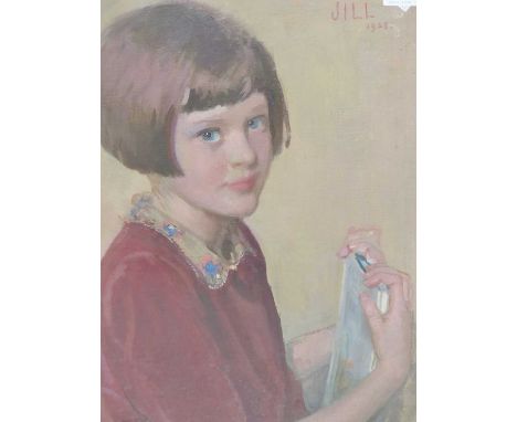 Kate Elizabeth Olver. (1881-1960) Portrait of Jill Kennedy Hundle. Oil on canvas laid on board. Titled "JIll" and dated 1928 
