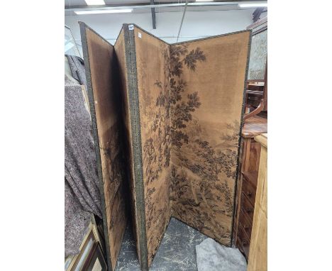 A large early 20th-century fourfold screen with brussels type tapestry coverings.
