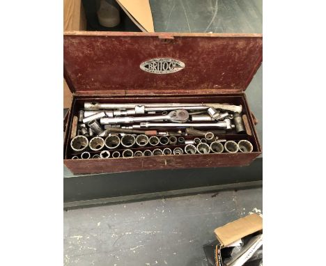 A Britool metal boxed socket spanner set