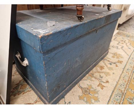 A large blue painted Victorian tool box.
