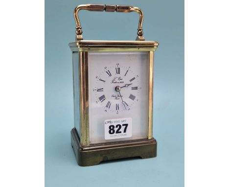 A good quality brass-cased striking Carriage clock. white enamel dial signed L'Epee. Sainte-Suzanne. 
