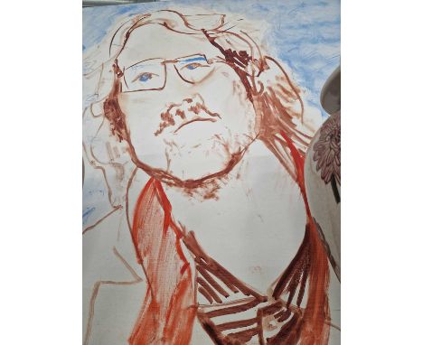 A 20th century portrait of a long haired man wearing spectacles, oil on canvas