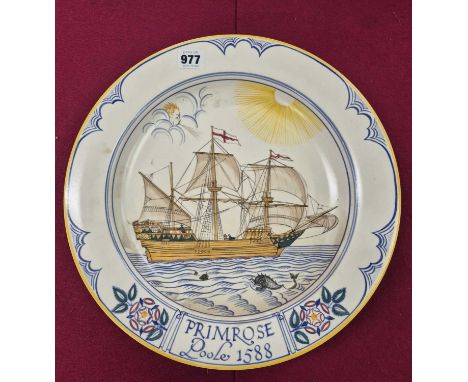 A rare Poole pottery platter, depicting primrose 1588. The design by Arthur Bradbury and painted by Gwen Haskins c.1950.