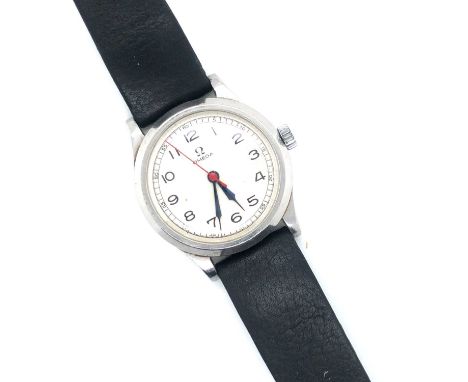 A gent's vintage Omega manual wound wristwatch on a replacement Hirsch strap. The watch runs and keeps time for the hour test