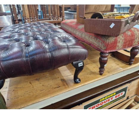 Two large footstools, one with button leather upholstery together with a modern stool. (3).